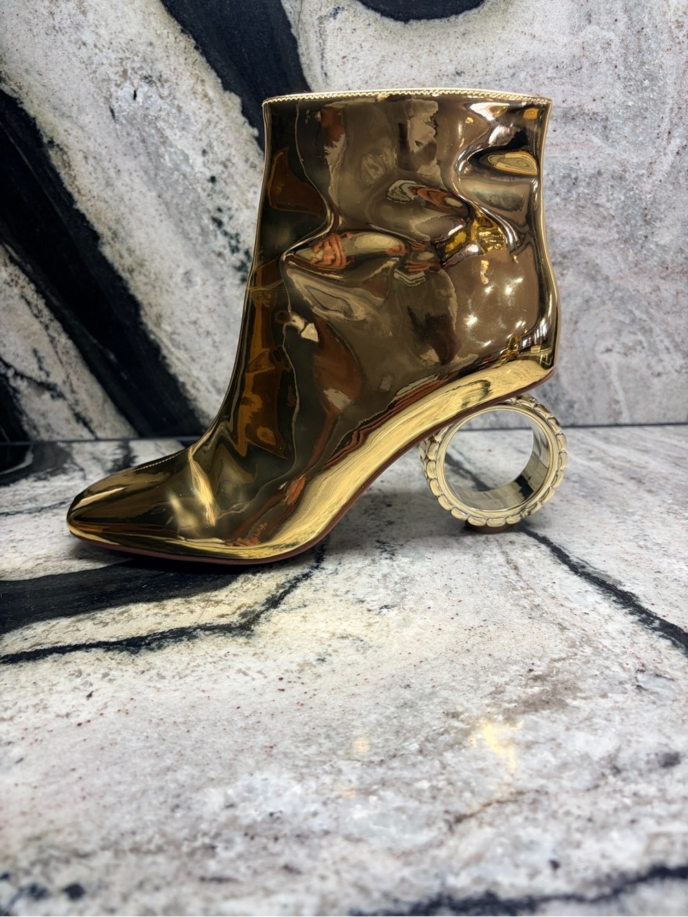 Katy Perry The Linksy Gold Metallic Watch Heel Ankle Boots Size 8 - Picture 7 of 10